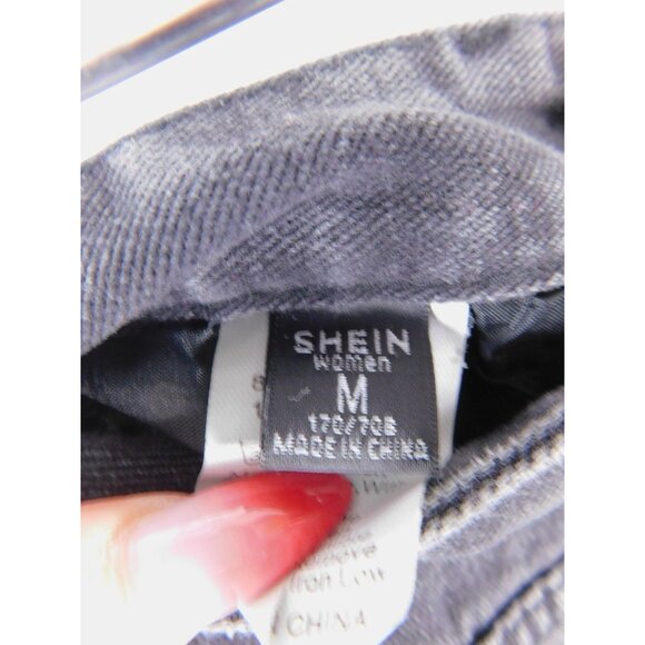 Shein Shorts Womens Medium Black Denim Cutoff Raw Frayed Hem Embroidered Flames - Picture 11 of 12